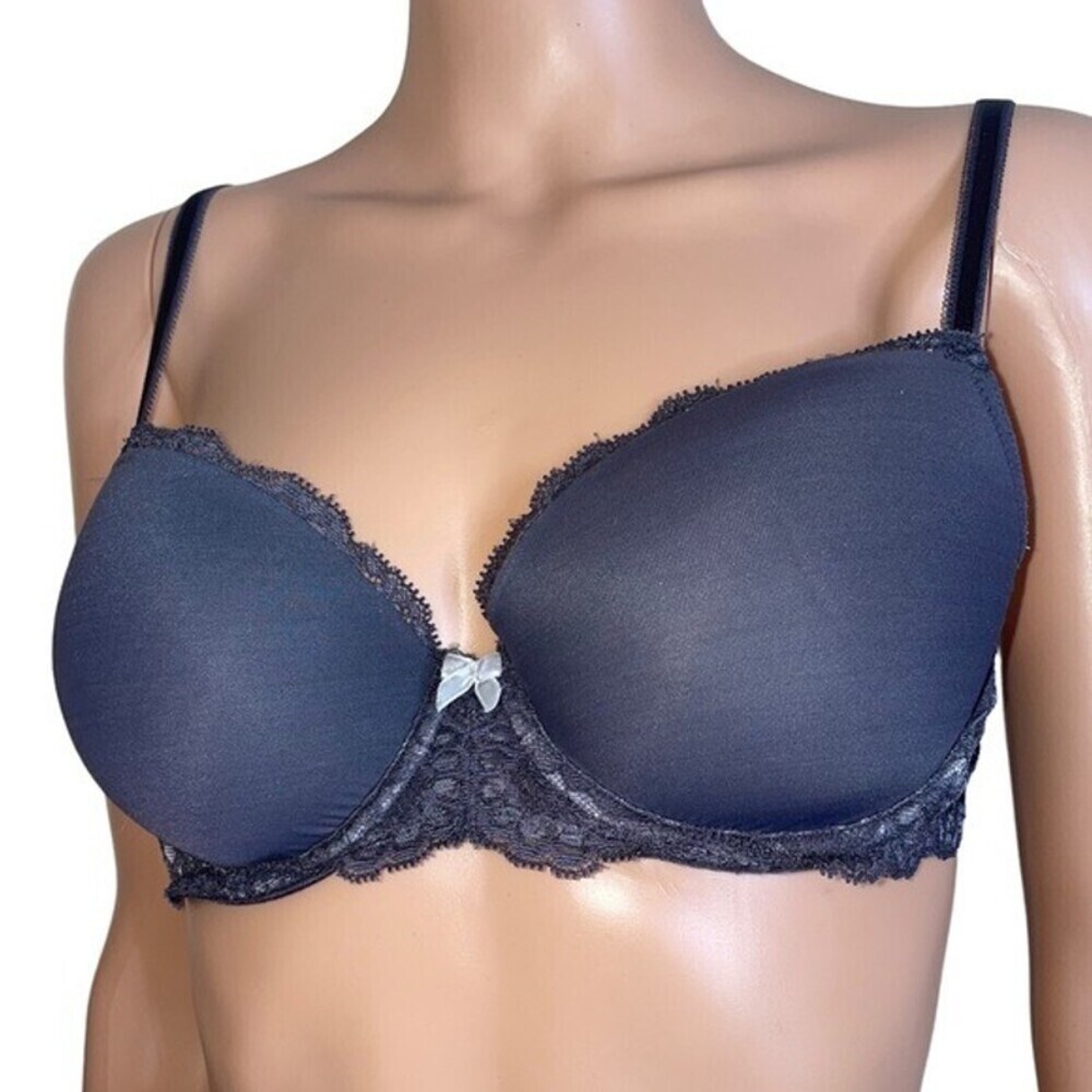 Victoria Secret Angels steel gray lace bra push up underwire padded SZ 36B EUC